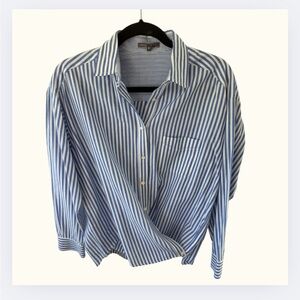 Blue and White Striped Button-Up Shirt